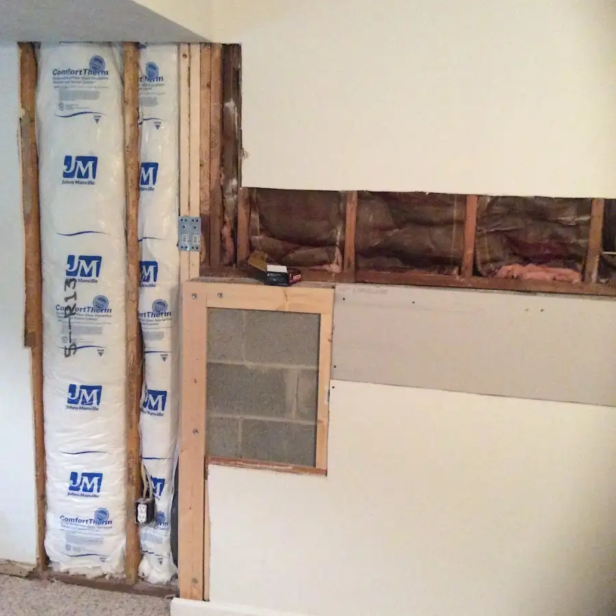 Wall insulation replacement during Basement Flood Cleanup in Swannanoa
